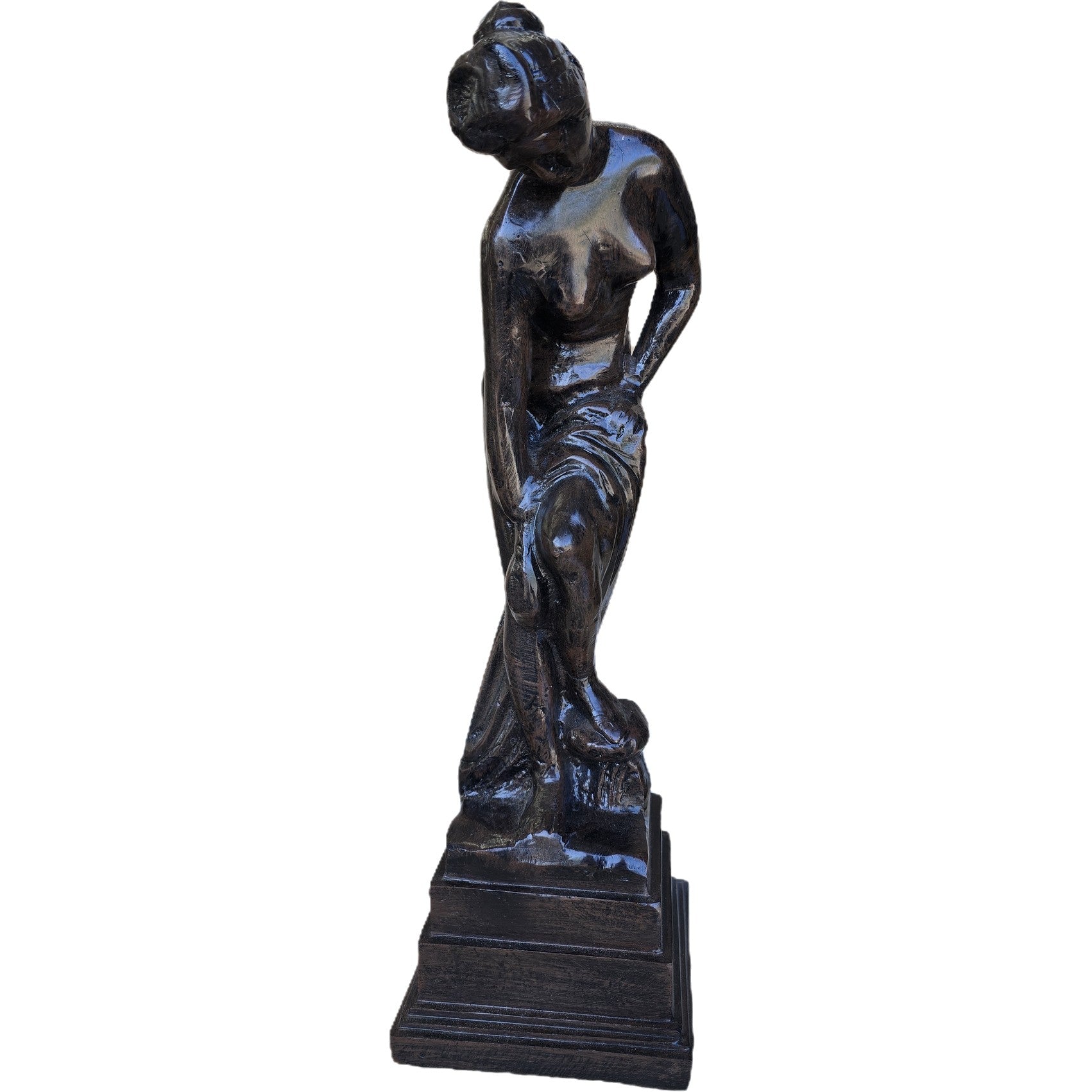 Cast aluminum statue of a draped woman, elegant garden decor for home or yard