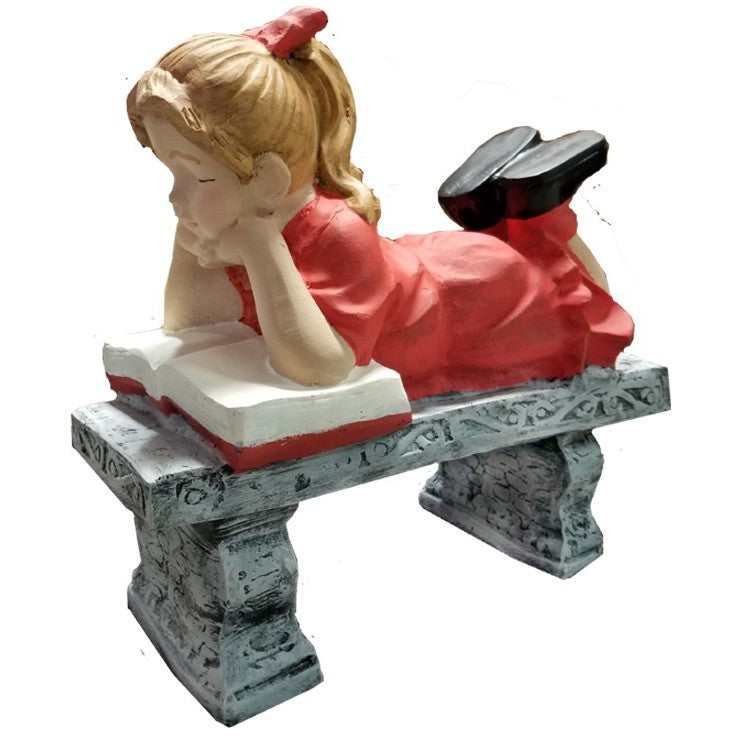 Cast aluminum girl reading on bench statue for garden or home decor