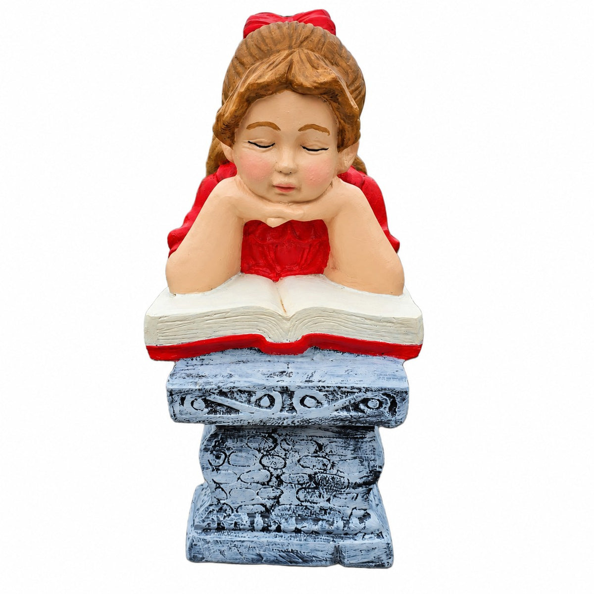 Cast aluminum girl reading on a bench for outdoor gardens