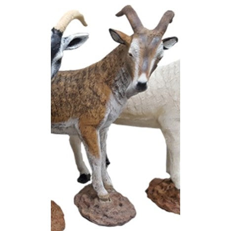 Cast aluminum goat statue with detailed horns and textured fur, perfect for yard or home decor