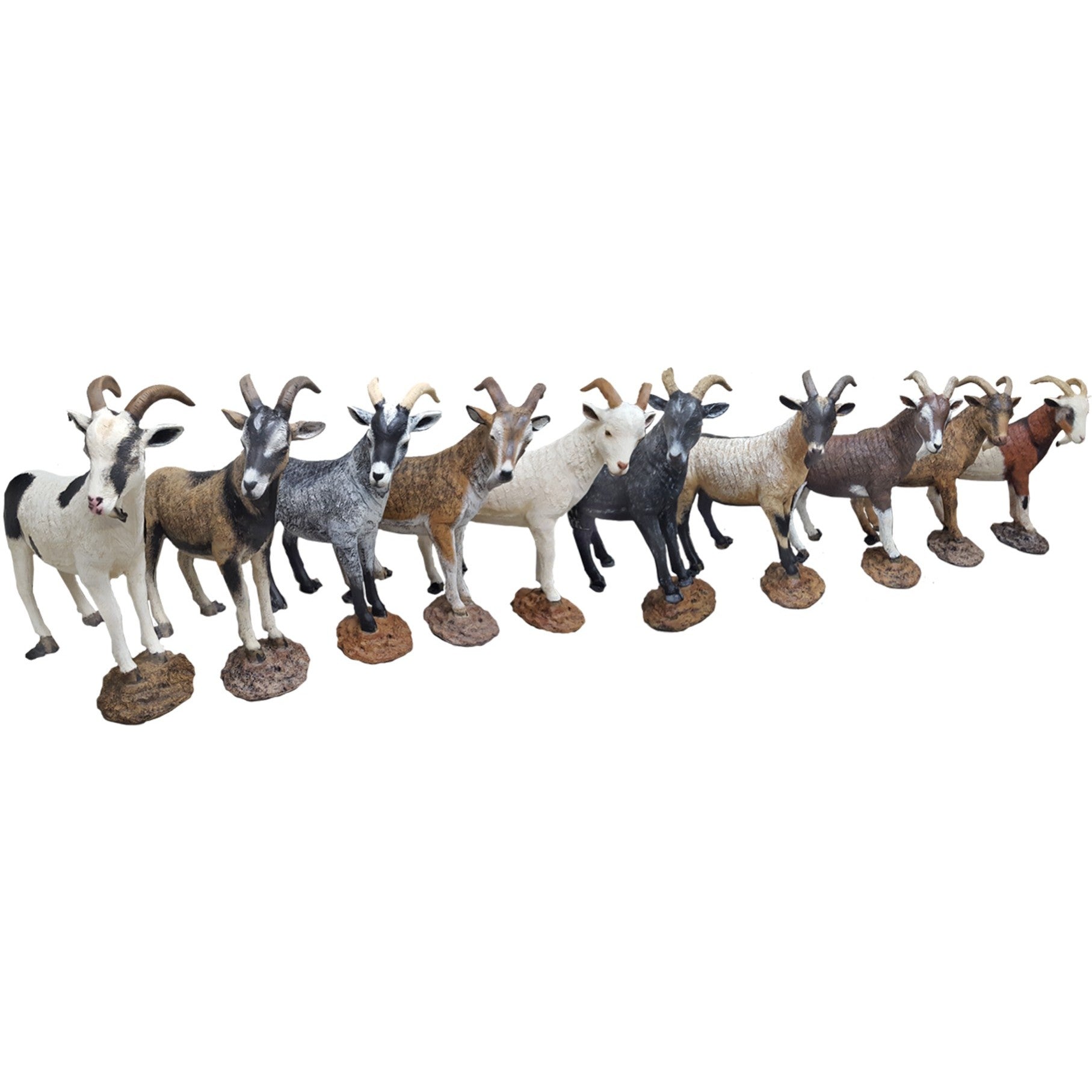 Cast aluminum goat statues for yard decor, realistic animal sculptures with detailed horns and bases