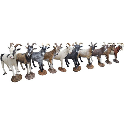 Cast aluminum goat statues for yard decor, realistic animal sculptures with detailed horns and bases