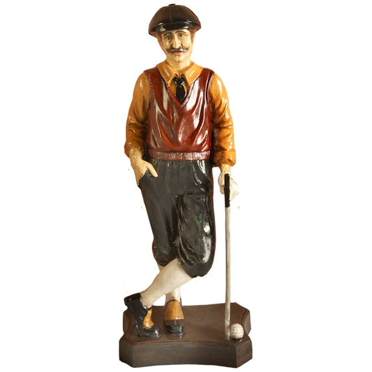 Cast aluminum golfer statue with mustache, cap, and club for yard or home decor