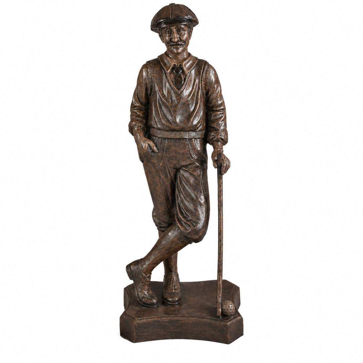 Cast aluminum golfer painted in bronze finishes for indoor or outdoor displays