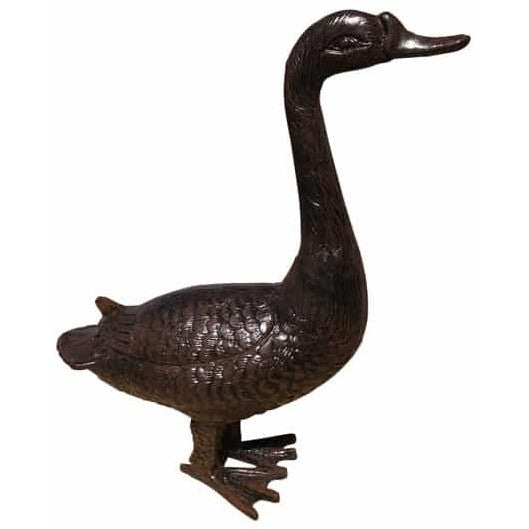 Cast aluminum goose statue for garden or yard decor, detailed feather texture, bronze finish
