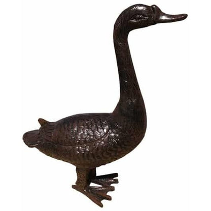 Cast aluminum goose statue for garden or yard decor, detailed feather texture, bronze finish