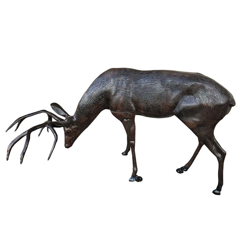 Cast aluminum deer statue with detailed antlers for yard or home decor