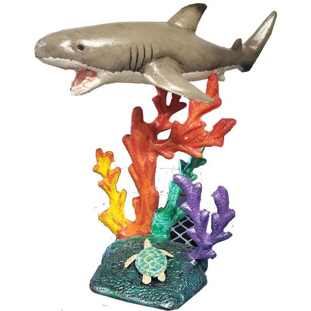 Great White Shark on Coral Reef with Sea Turtle