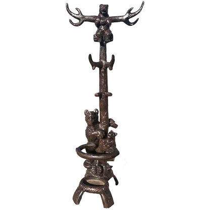 Cast aluminum hall tree for hats, coats, and umbrellas