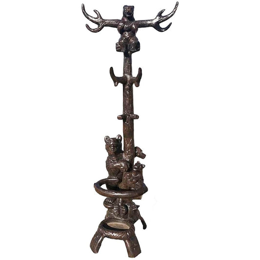 Cast aluminum hall tree for hats, coats, and umbrellas