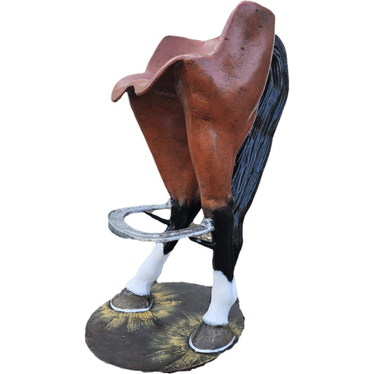 Cast aluminum horse statue with saddle, ideal for yard or home decor, featuring detailed legs and mane.