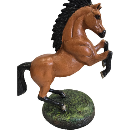 Cast aluminum rearing horse statue with black mane, ideal for yard or home decor