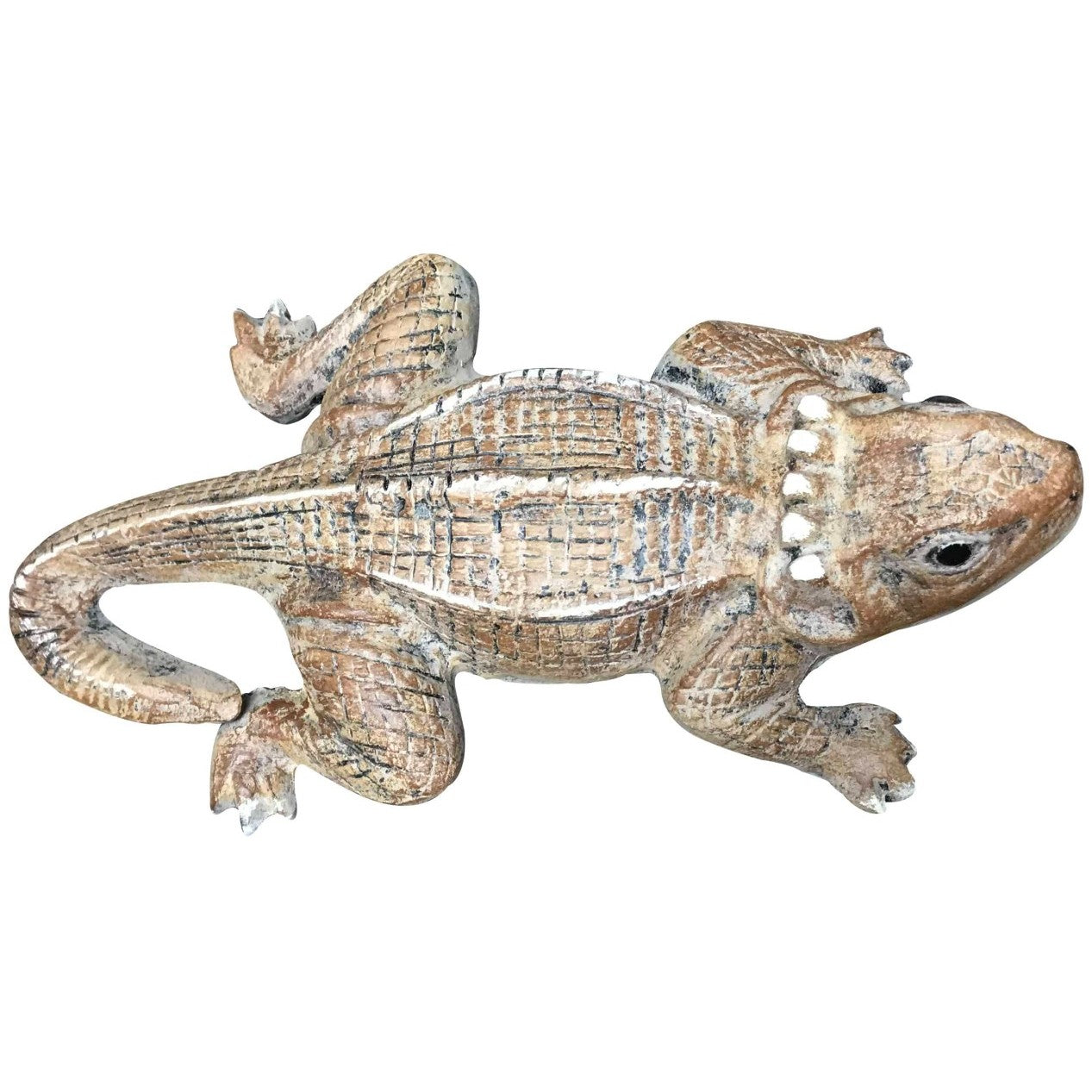 Cast aluminum lizard statue for garden or yard decor, detailed textured scales and natural finish