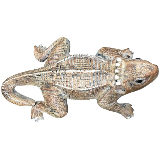 Cast aluminum lizard statue for garden or yard decor, detailed textured scales and natural finish
