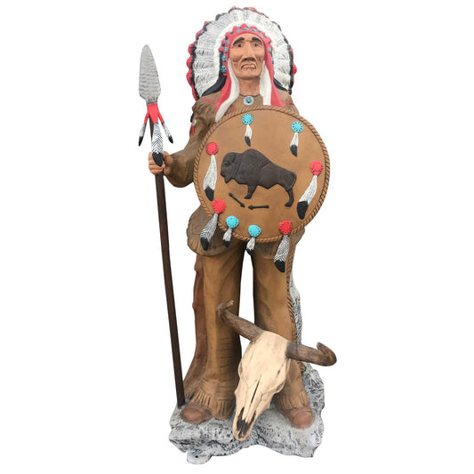 Cast aluminum full size Indian chief for residential or commercial indoor or outdoor spaces.