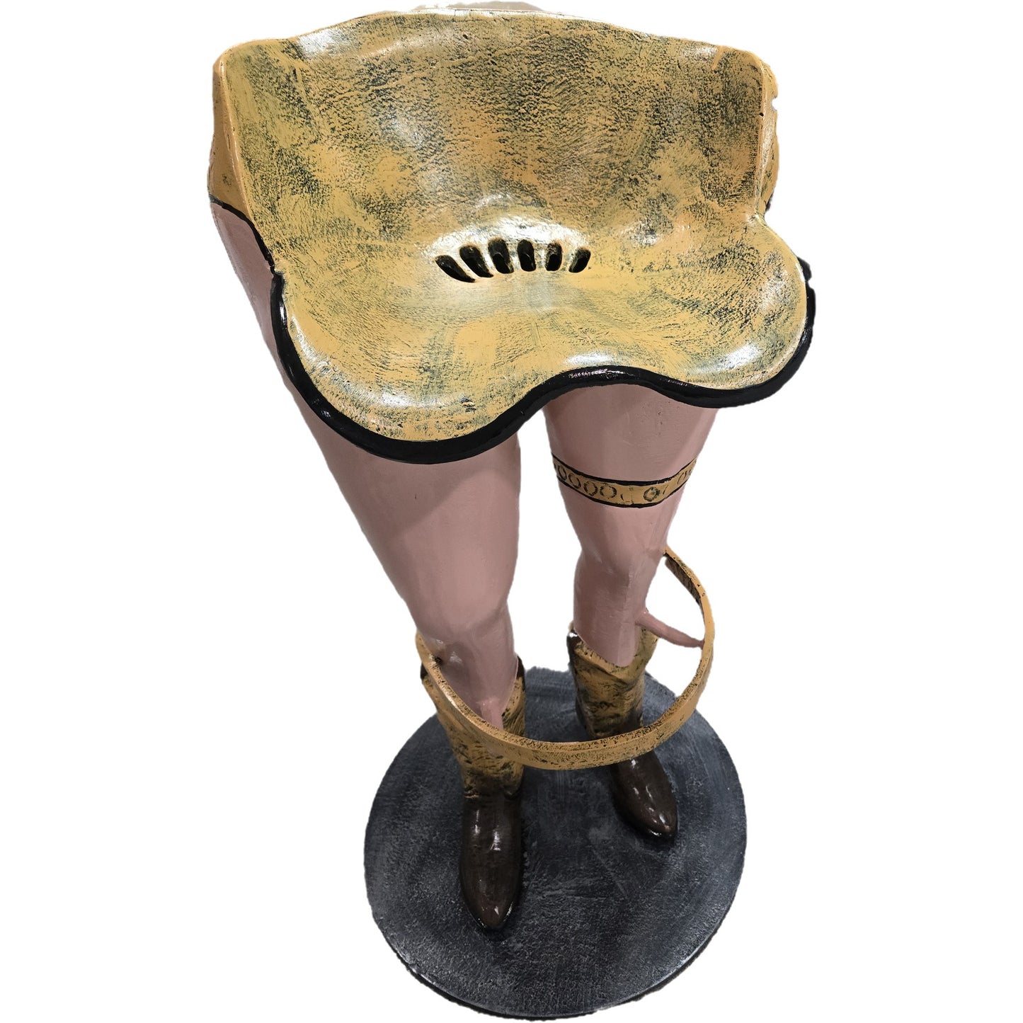 Cast aluminum cowboy boots and hat statue for yard or home decor, rustic western style accent piece