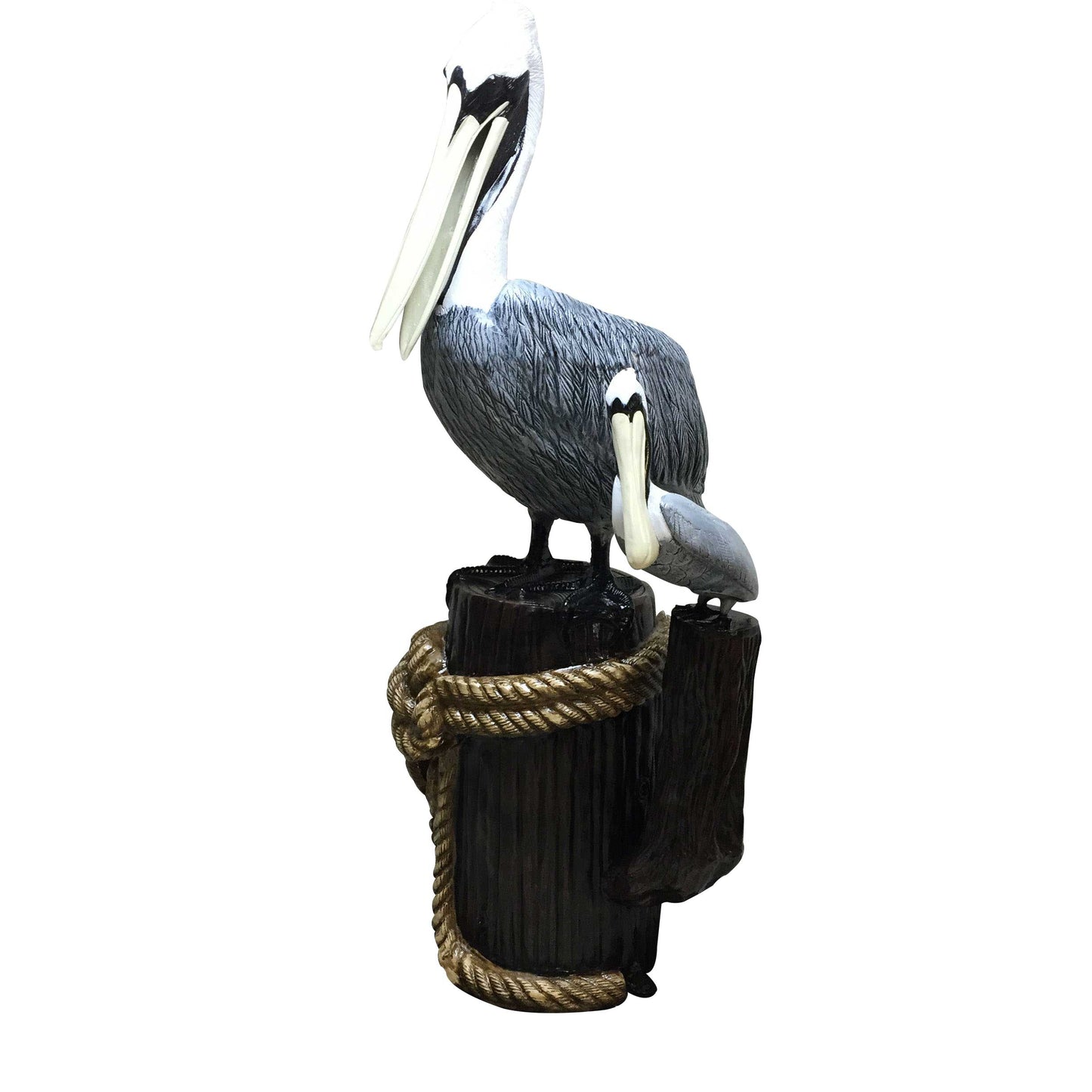 Large Pelican with Baby on Stump