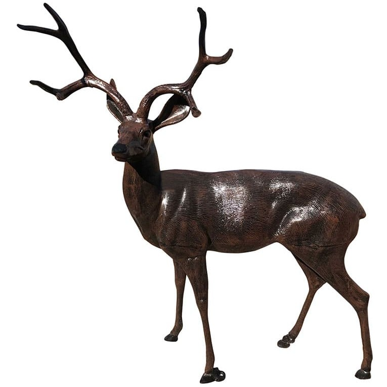 Cast aluminum deer statue with detailed antlers for yard or home decor