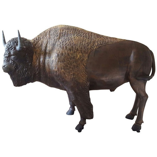 Cast aluminum bison statue for yard or home decor, detailed craftsmanship, rustic bronze finish