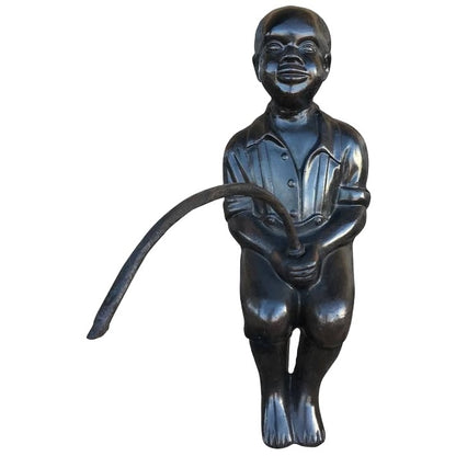Cast aluminum boy statue holding garden hose, outdoor yard decor