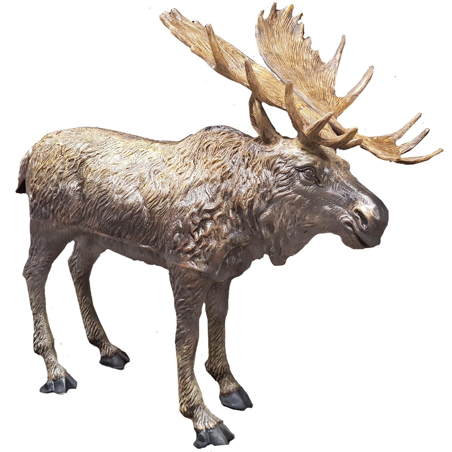 Cast aluminum moose statue with detailed antlers for yard or home decor