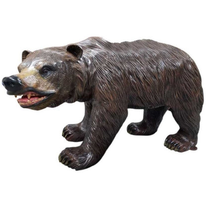 Cast aluminum bear statue with detailed fur and open mouth, perfect for yards, cabin sites, and more!