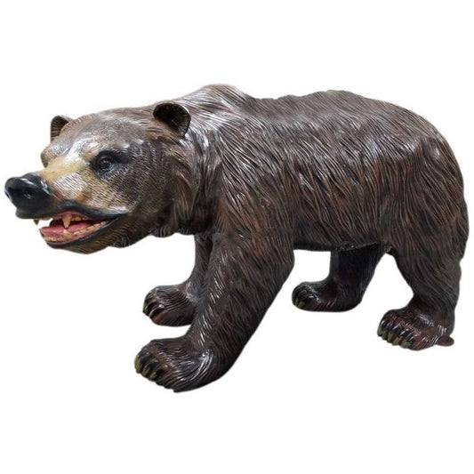 Cast aluminum bear statue with detailed fur and open mouth, perfect for yard or home decor