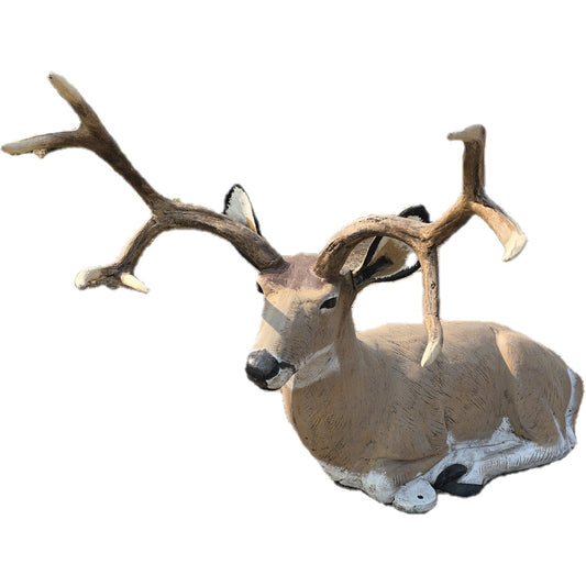 Lying deer statue with antlers, cast aluminum yard decor for outdoor or home use