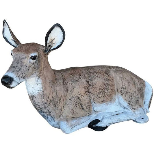Lying cast aluminum deer statue for yard or home decor, realistic brown and white finish