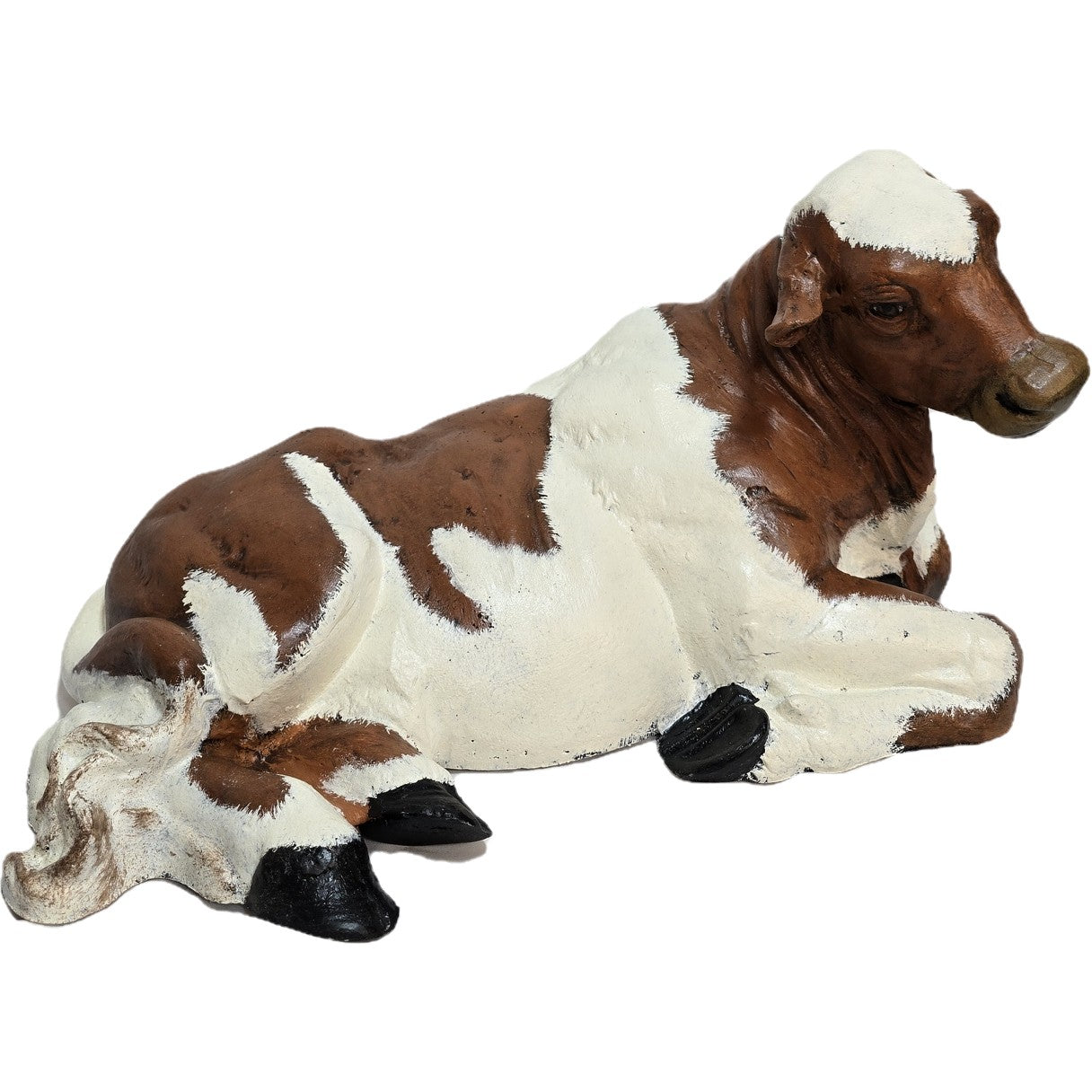 Cast aluminum brown and white cow statue for yard or home decor