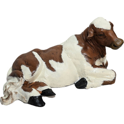 Cast aluminum brown and white cow statue for yard or home decor