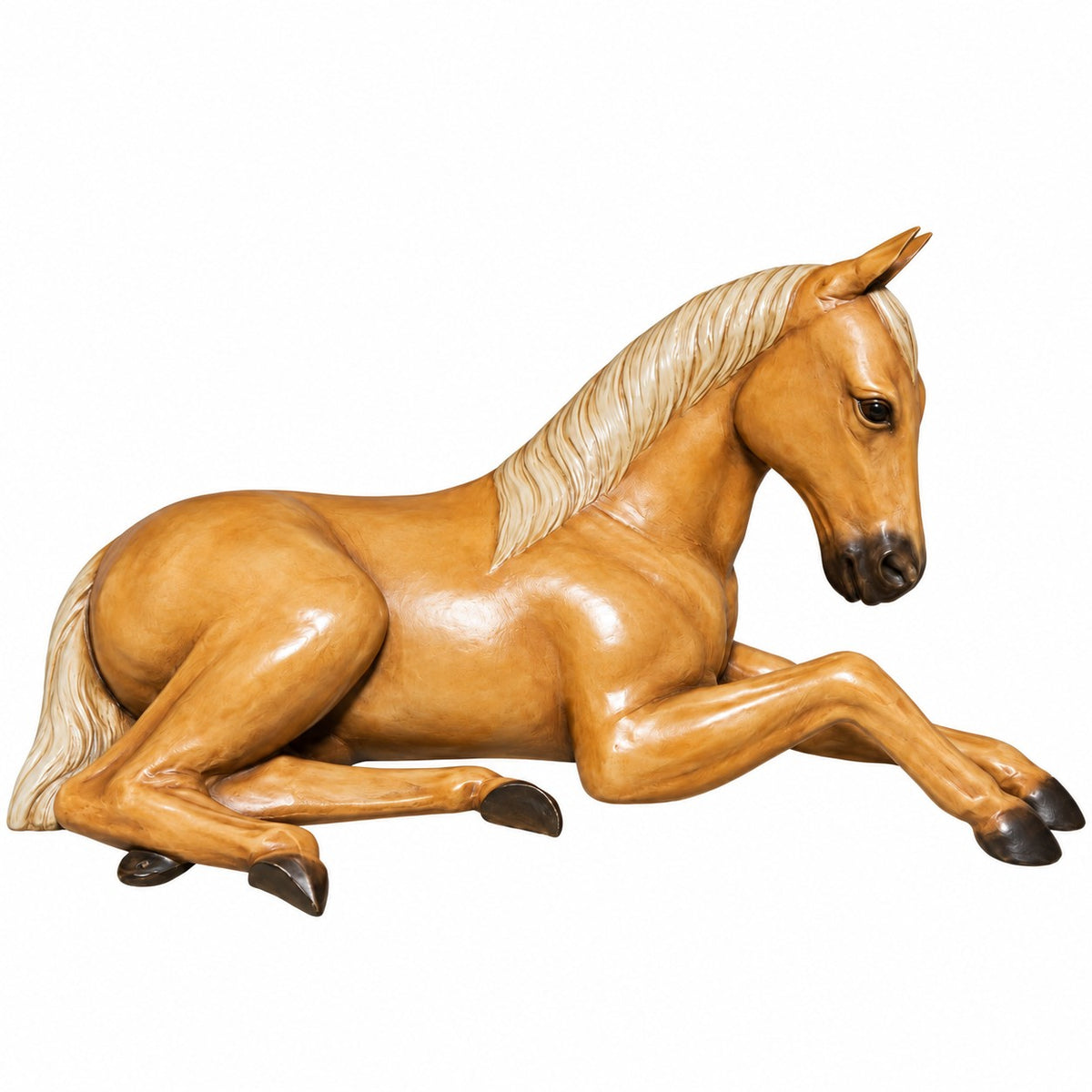 cast aluminum colt horse laying down for any outdoor space