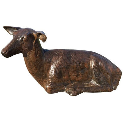 Cast aluminum deer statue for yard or home decor, rustic bronze finish, lying pose