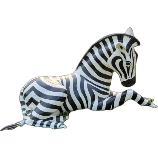 Cast aluminum zebra statue for yard or home decor, featuring bold black and white stripes and lifelike pose.