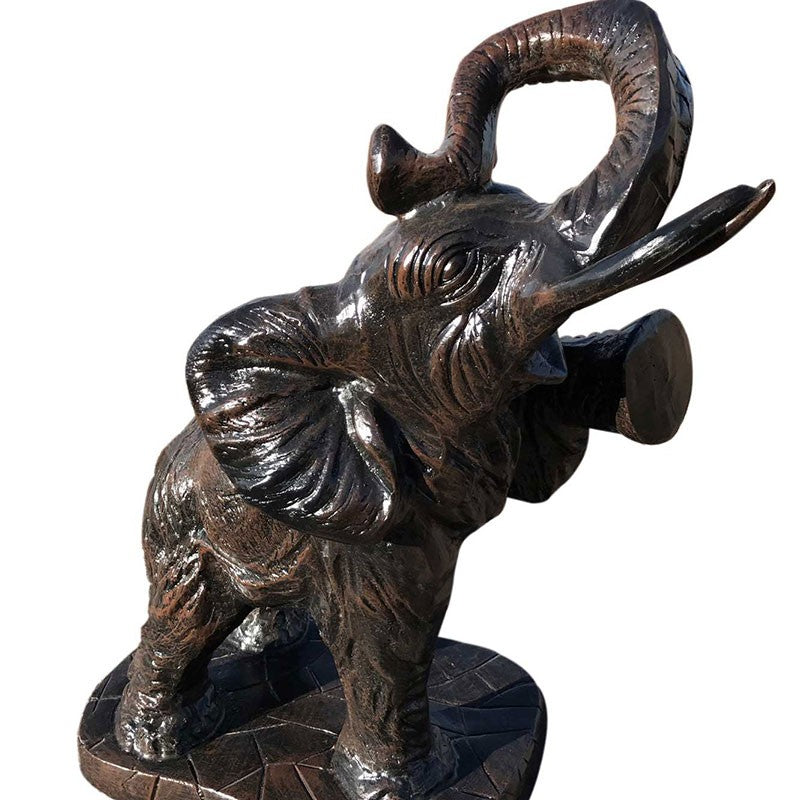 Cast aluminum elephant statue with raised trunk, perfect for yard or home decor