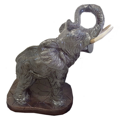 Cast aluminum elephant statue with raised trunk, perfect for yard or home decor