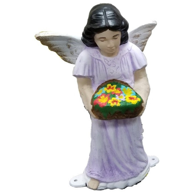 Cast aluminum angel statue holding flower basket, garden decor for yard or home