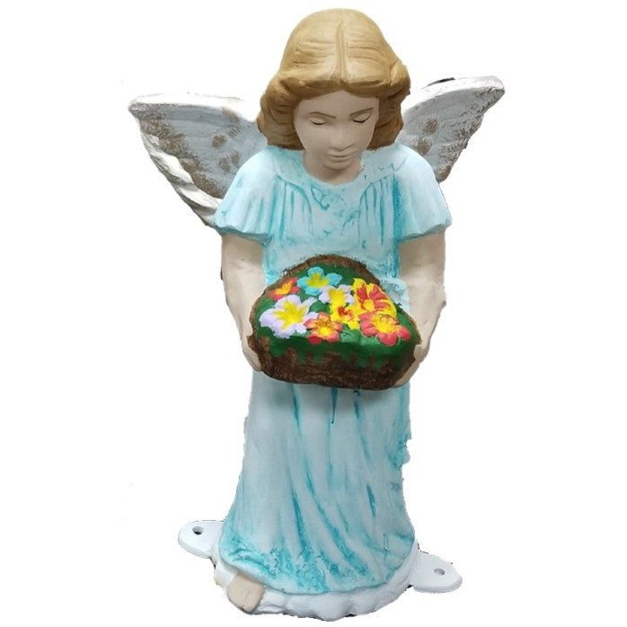 Cast aluminum angel statue holding flower basket, garden decor for yard or home