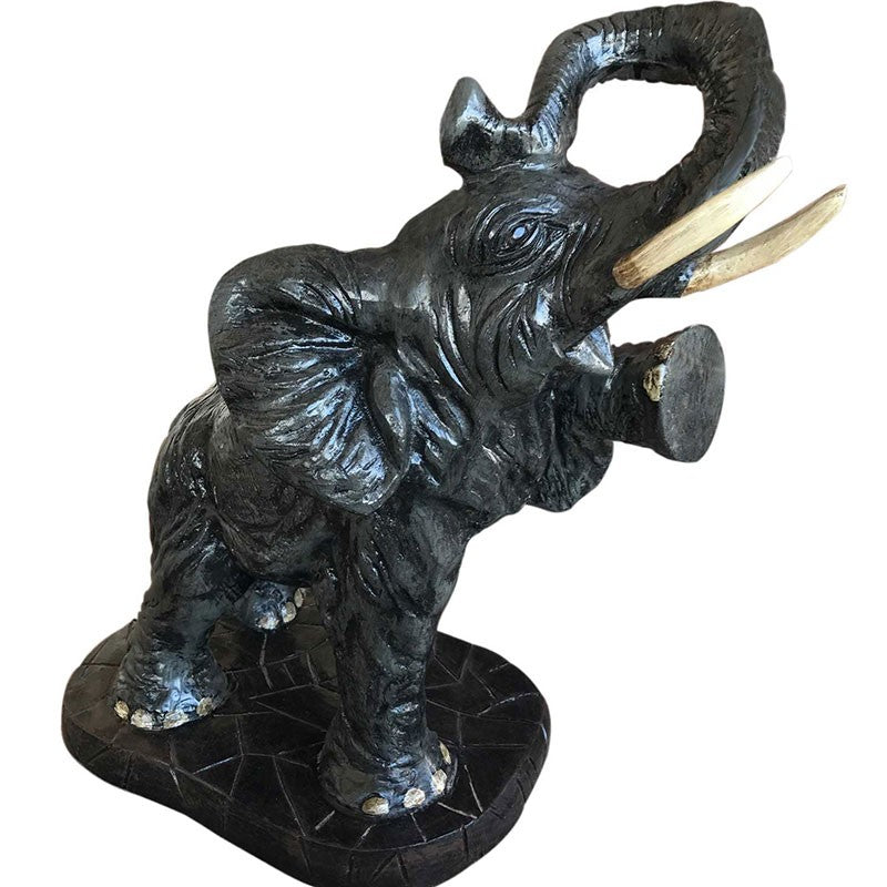 Cast aluminum elephant statue with raised trunk, perfect for yard or home decor