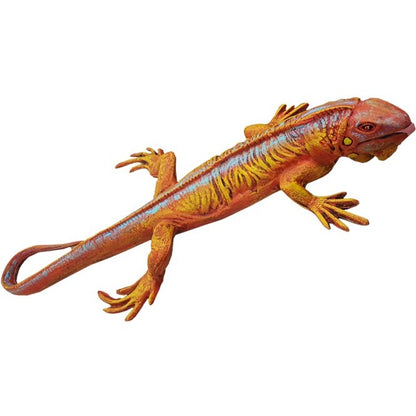 Vibrant orange and blue cast aluminum lizard statue for garden or yard decor