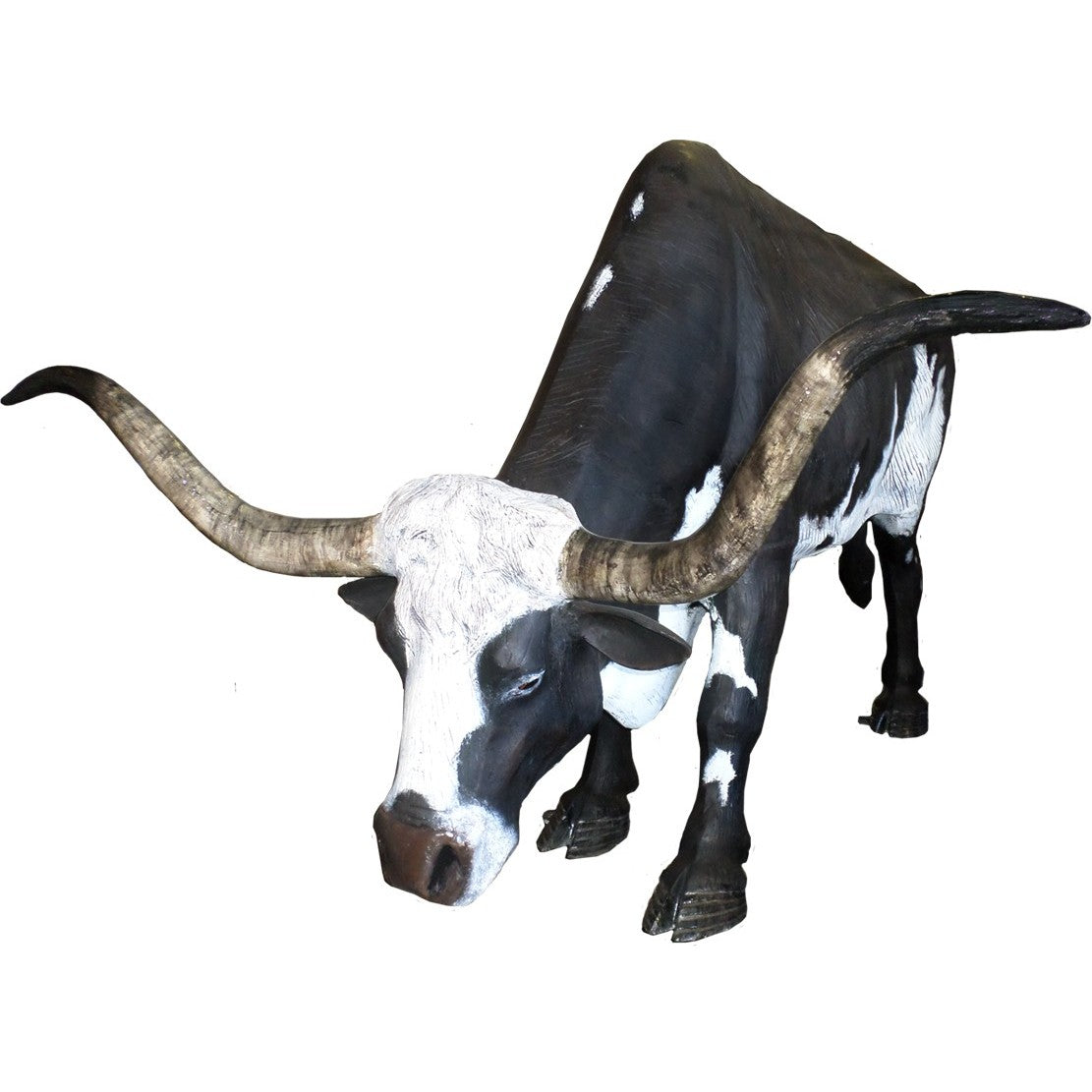 Cast aluminum grazing longhorn statue for any outdoor space both personal or business use