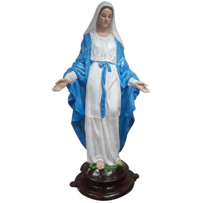 Cast aluminum statue of Virgin Mary in blue and white robe, garden decor for home or yard
