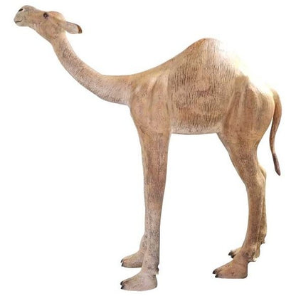 Cast aluminum camel statue for yard or home decor, detailed texture, natural tan finish