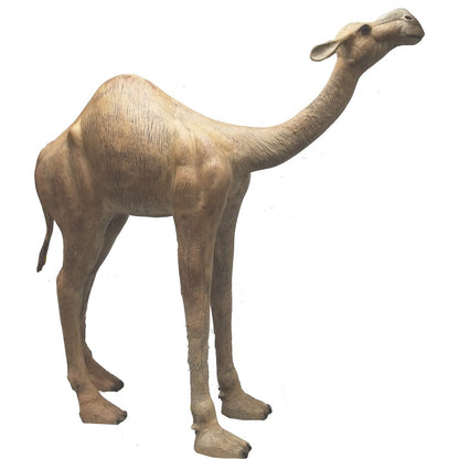 Cast aluminum camel statue for yard or home decor, detailed texture, standing pose
