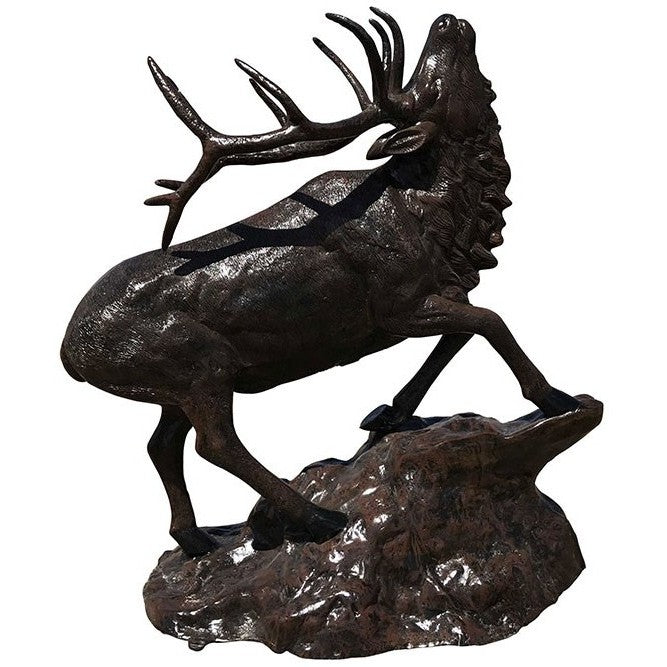 Cast aluminum elk statue with detailed antlers, perfect for yard or home decor