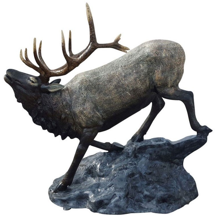 Cast aluminum elk statue with detailed antlers, perfect for yard or home decor