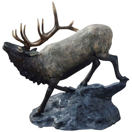 Cast aluminum elk statue with detailed antlers, perfect for yard or home decor