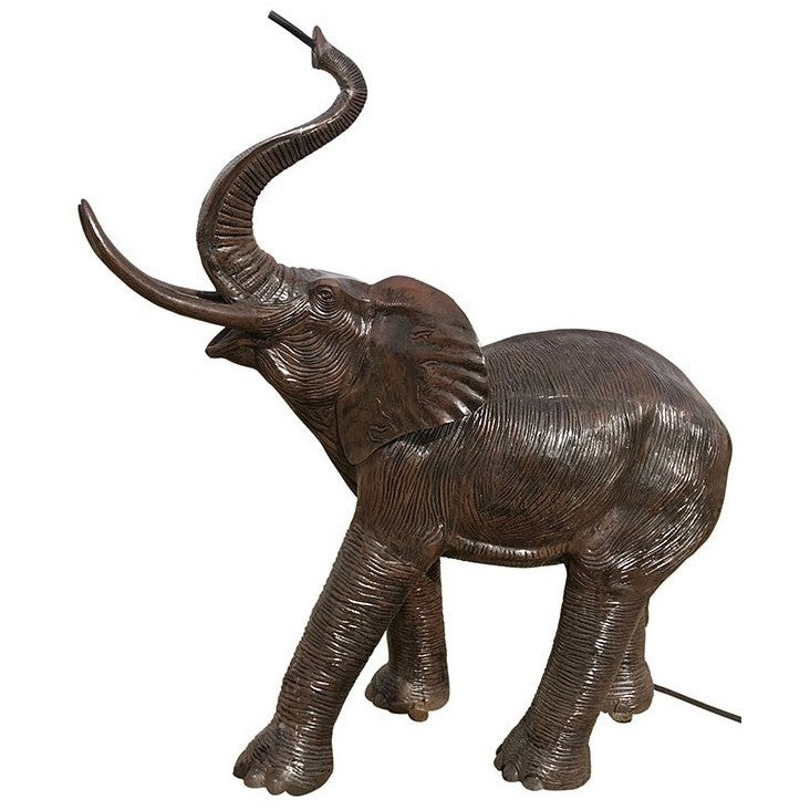 Cast aluminum elephant statue with raised trunk, ideal for yard or home decor
