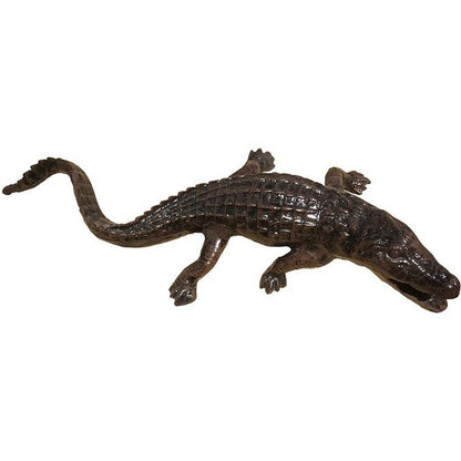 Cast aluminum alligator statue for yard or garden decor, detailed textured skin and lifelike pose