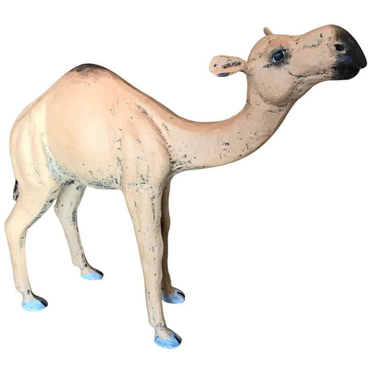 Cast aluminum camel statue with weathered finish, ideal for outdoor yard or home decor